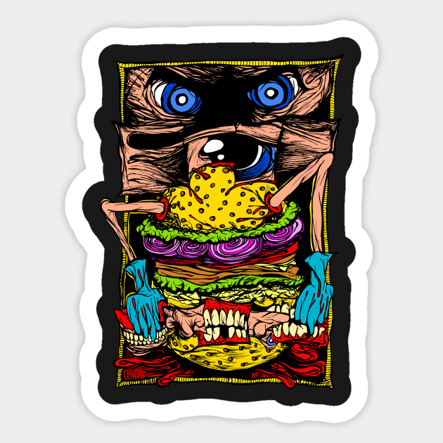 Cheeseburger on crack Sticker by peteoliveriart